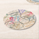Passport Stamps Travel Round Paper Coaster<br><div class="desc">passport stamps travel themed products from Ricaso</div>