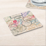 Passport Stamps Travel Square Paper Coaster<br><div class="desc">passport stamps travel themed products from Ricaso</div>