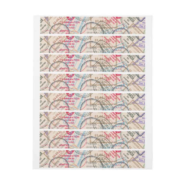 Passport Stamps Travel Wraparound Address Label (Sheet)