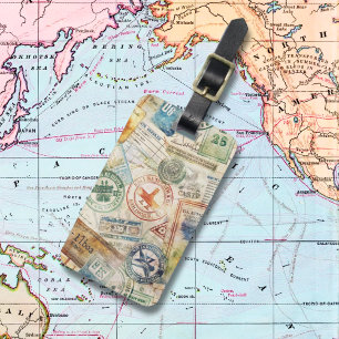 Passport stamps vintage luggage tag