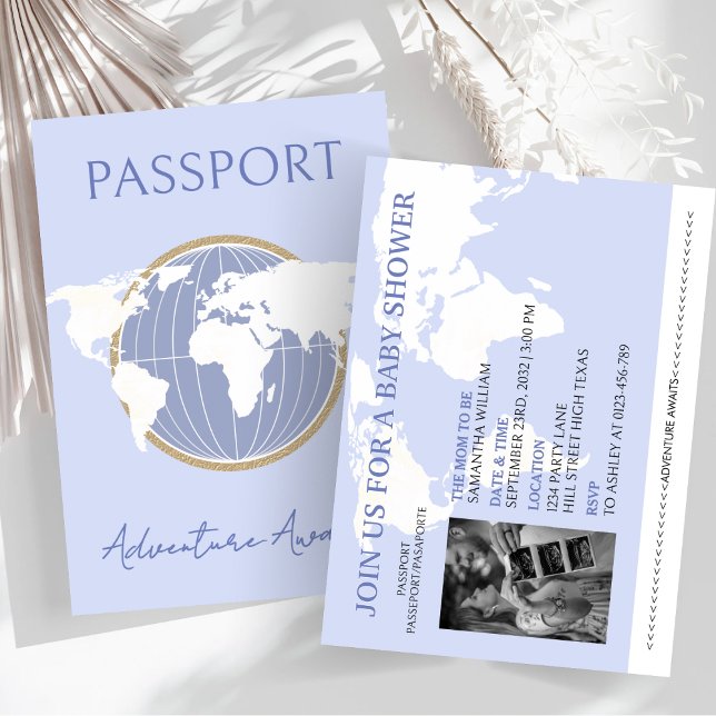 Passport Themed Blue Boy Baby Shower Invitation (Creator Uploaded)