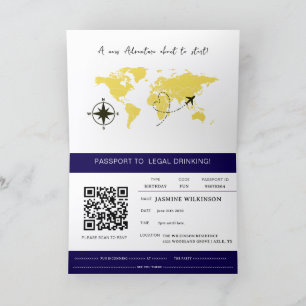 Passport To Legal Drinking Gold World Map Birthday Announcement