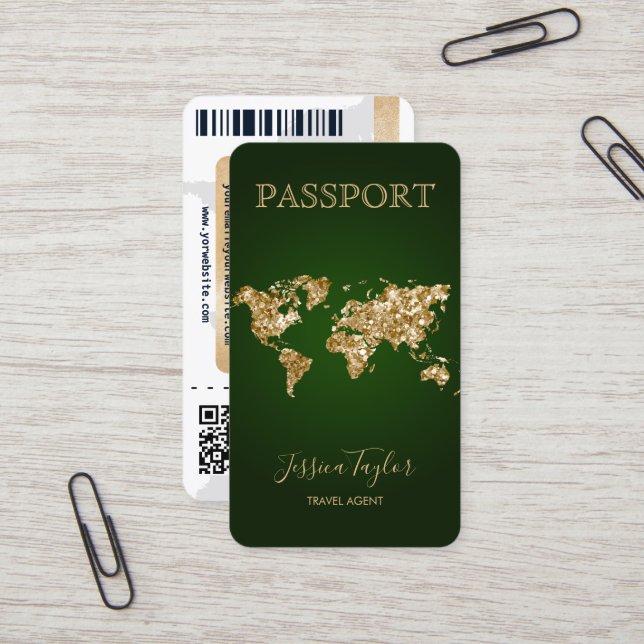 Passport Travel Makeup World Map Boarding Pass Business Card (Front/Back In Situ)