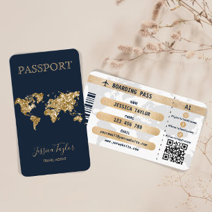 Passport Travel Makeup World Map Boarding Pass Business Card