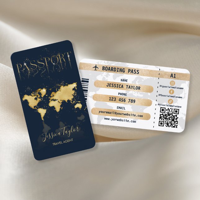 Passport Travel Makeup World Map Boarding Pass Business Card (Creator Uploaded)