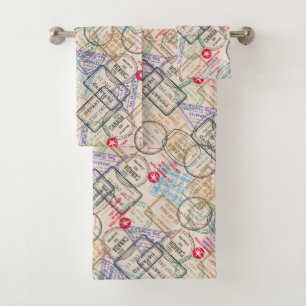 Passport Travel Stamps Bath Towel Set