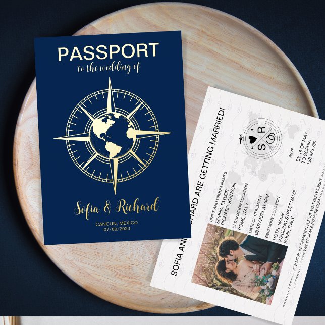Passport Wedding Destination Compass World Ma (gold foil compass passport)