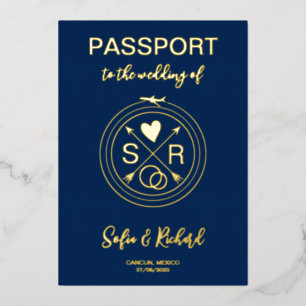 Passport Wedding Destination Gold Foil plane heart
