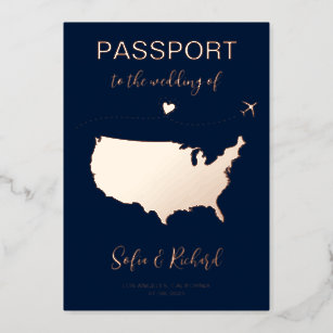 Passport Wedding Destination Gold Foil plane heart