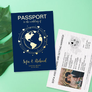 Passport Wedding Destination Gold Foil World Map F