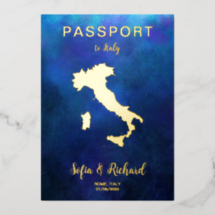 Passport Wedding Destination Gold Navy Italy Map