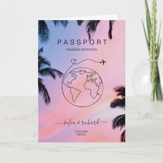 Passport World Map Modern Minimalist QR Code Invitation (Front)