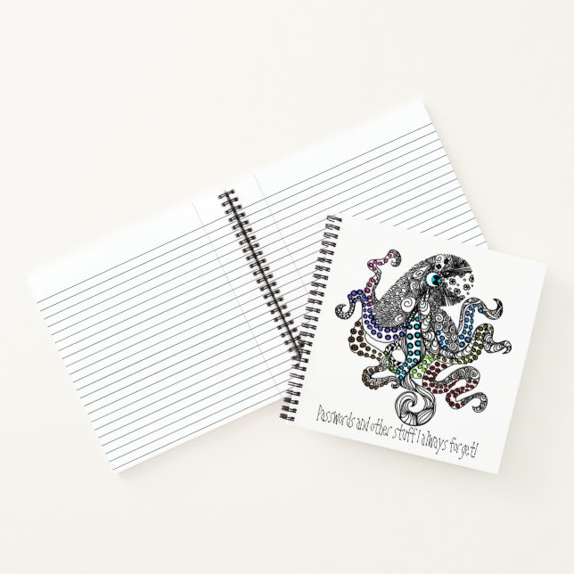 Password keeper colourful line doodle octopus notebook (Inside)