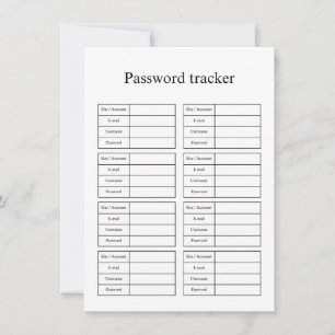 Password tracker card