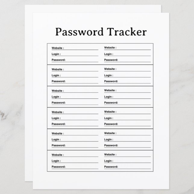 PASSWORD TRACKER TEMPLATE (Front/Back)