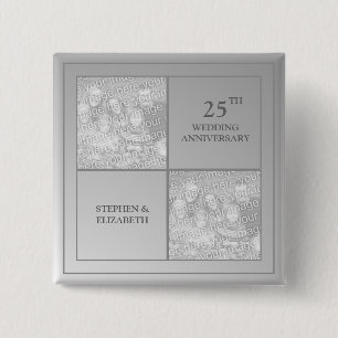 Past & Present Photo Silver Anniversary 15 Cm Square Badge