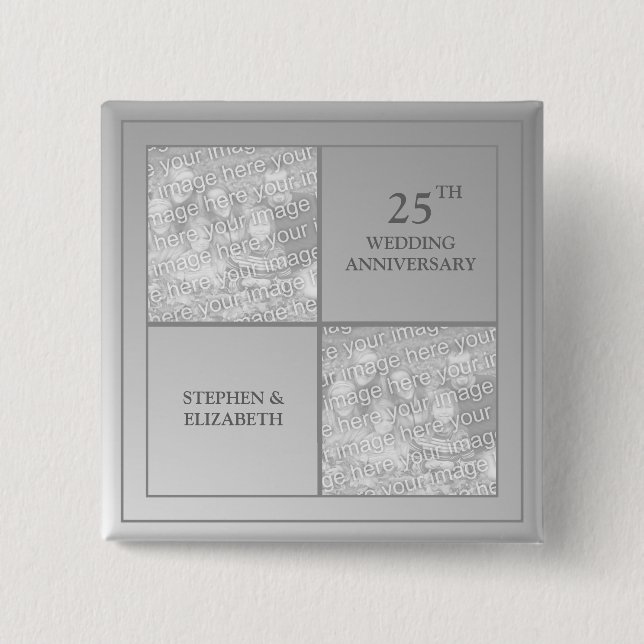 Past & Present Photo Silver Anniversary 15 Cm Square Badge (Front)