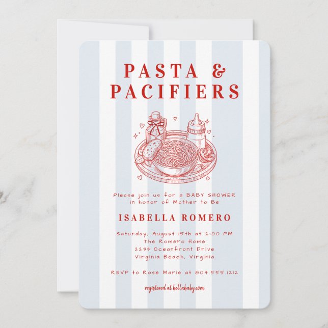 Pasta and Pacifiers Baby Shower Invitation  (Front)