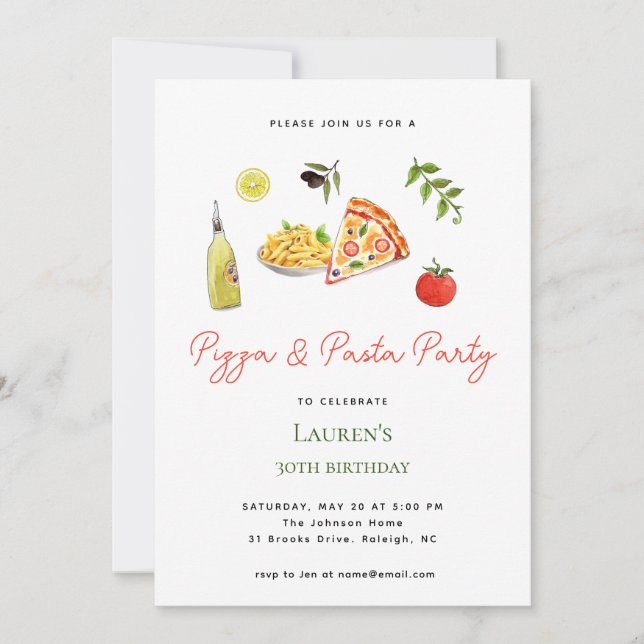 Pasta and Pizza party Invitation (Front)
