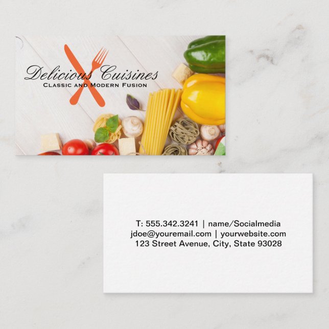 Pasta and Vegetables on Table Business Card (Front/Back)