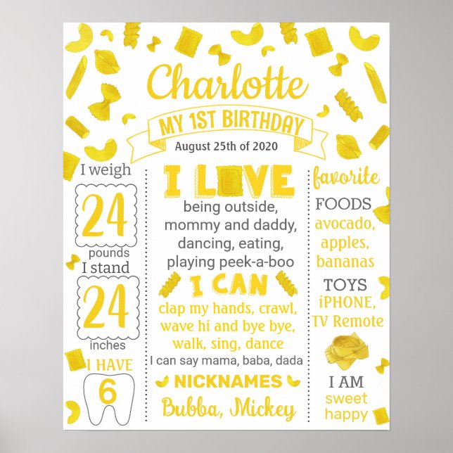 Pasta Birthday milestone sign 1064 (Front)