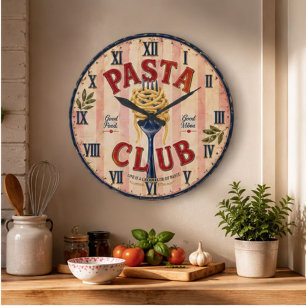 Pasta Club Vintage Kitchen Large Clock