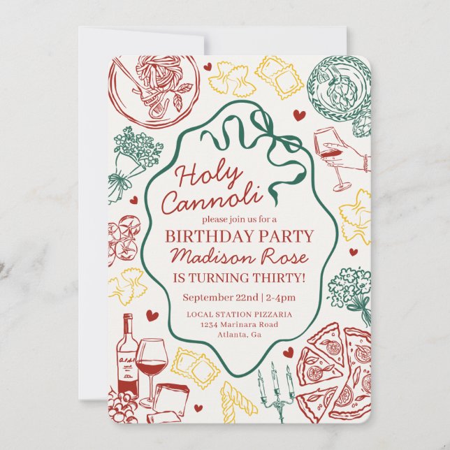Pasta Dinner Party Holy Cannoli Italian Birthday Invitation (Front)
