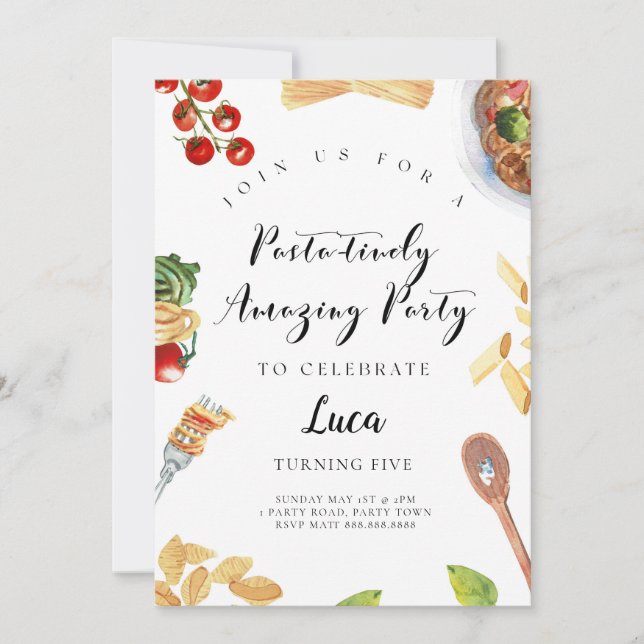 Pasta Italian Dinner Birthday Invitation (Front)