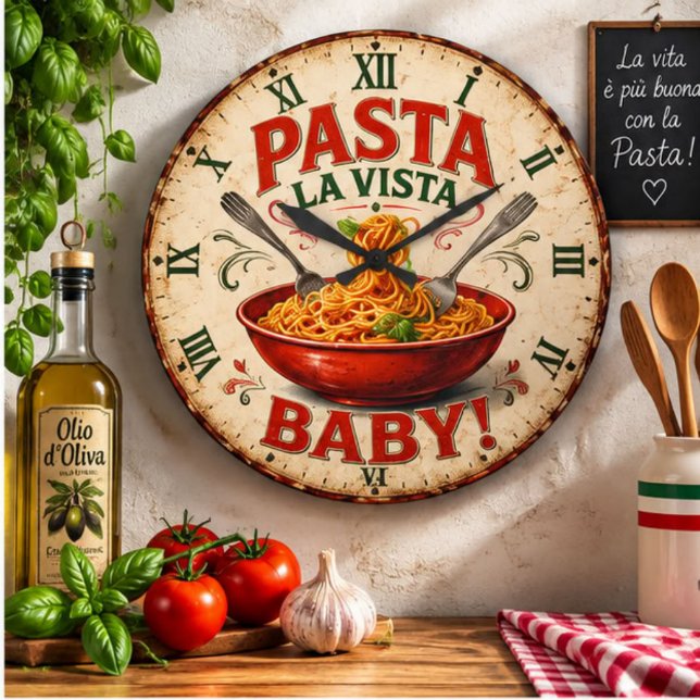 Pasta La Vista Baby Funny Kitchen Decor  Large Clock (Creator Uploaded)