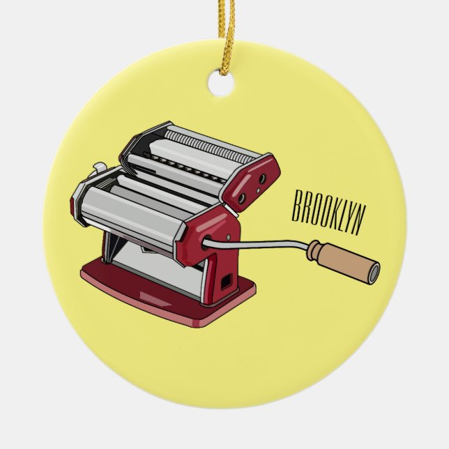 Pasta maker cartoon illustration  ceramic tree decoration (Front)
