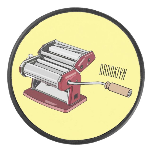 Pasta maker cartoon illustration  hockey puck (Front)