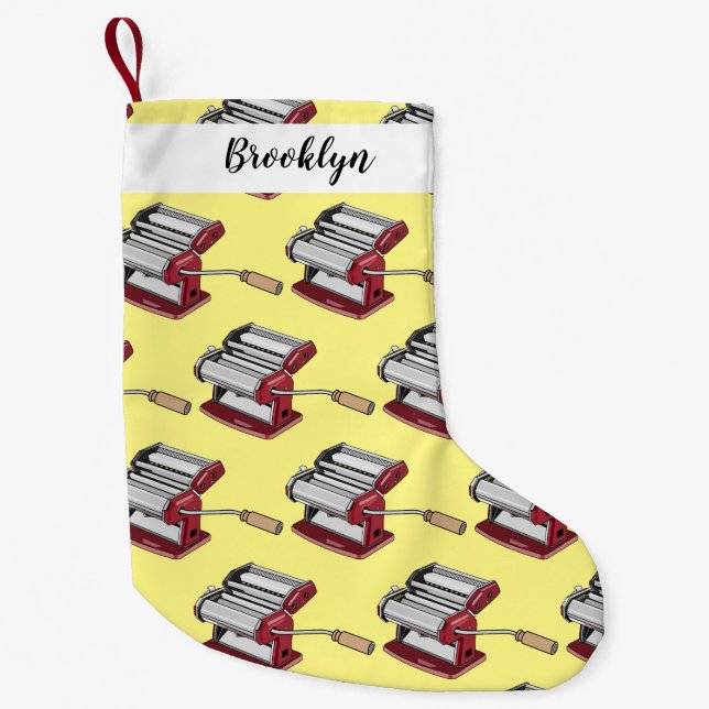 Pasta maker cartoon illustration small christmas stocking (Front)