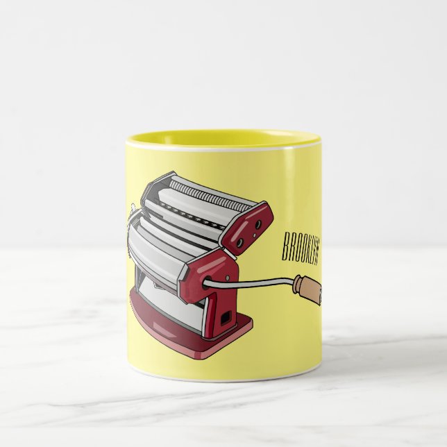 Pasta maker cartoon illustration  Two-Tone coffee mug (Center)