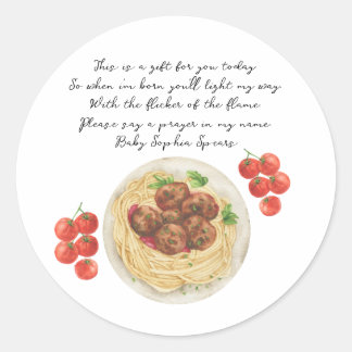 Pasta Meatball Baby shower Pray Candle Classic Round Sticker
