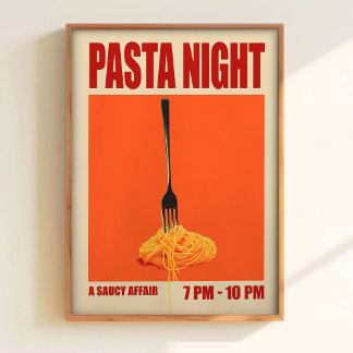 Pasta Night Print Retro Food Art Mid Century Moder