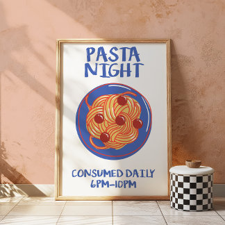 Pasta Night Retro Kitchen Funny Food Wall Poster