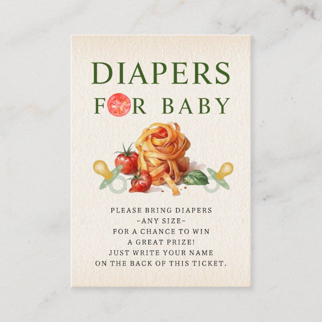 Pasta & Pacifiers Baby Shower Diaper Raffle Enclosure Card (Front)