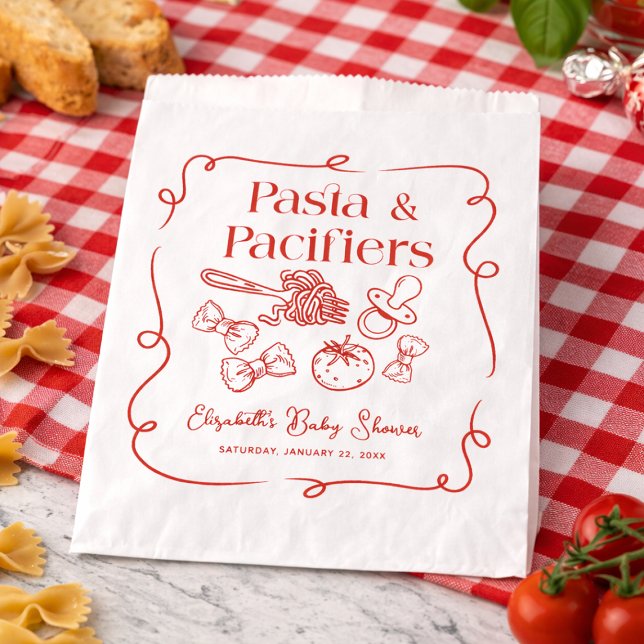 Pasta & Pacifiers Hand Drawn Italian Baby Shower Favour Bags (Pasta & Pacifiers Hand Drawn Italian Baby Shower Favor Bag)
