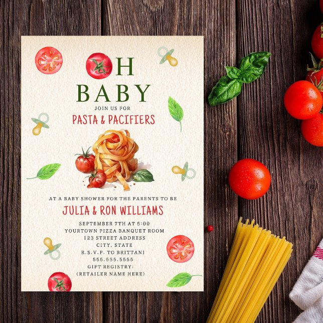 Pasta Pacifiers Oh Baby Tomato Baby Shower Invitation (Creator Uploaded)