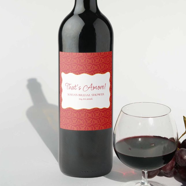 Pasta Pattern That's Amore Italian Bridal Shower Wine Label (Creator Uploaded)
