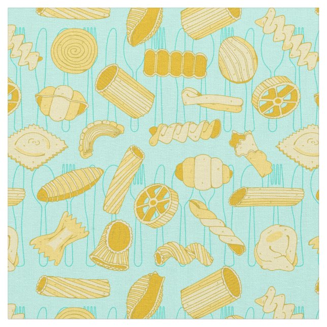 Pasta Patterned Blue and Beige Fabric (Close Up)