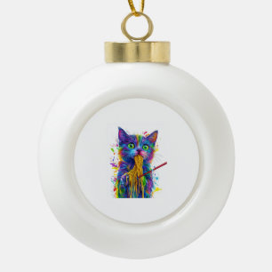 Pasta Picasso Cat � Hilarious Artist Kitty Food Ceramic Ball Christmas Ornament