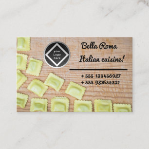 Pasta-Ravioli-Italian specialty on wood Business Card