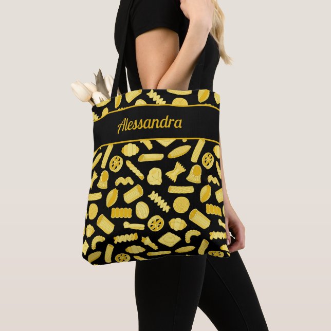 Pasta Shapes Patterned Italian Food Lover Tote Bag (Close Up)