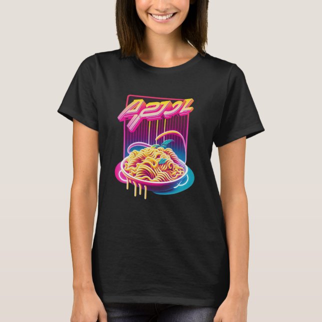 Pasta Synthwave 80s Retrowave Aesthetic T-Shirt (Front)