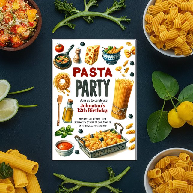 Pasta Watercolor Birthday Party Invitation (Creator Uploaded)