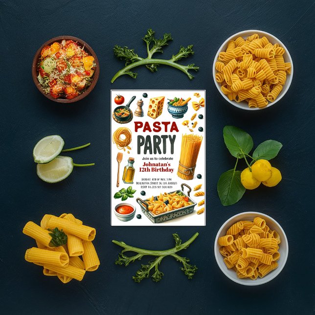 Pasta Watercolor Birthday Party Invitation (Creator Uploaded)
