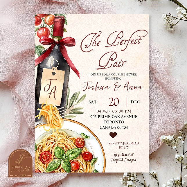 Pasta Wine Perfect Pair Bridal Shower Invitation (Creator Uploaded)