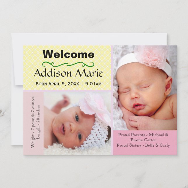 Pastel 2 Photo Collage - Birth Announcement (Front)