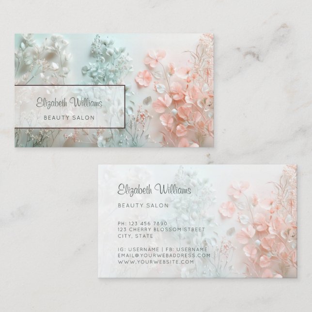 Pastel 3D Boho Flowers Business Card (Front/Back)